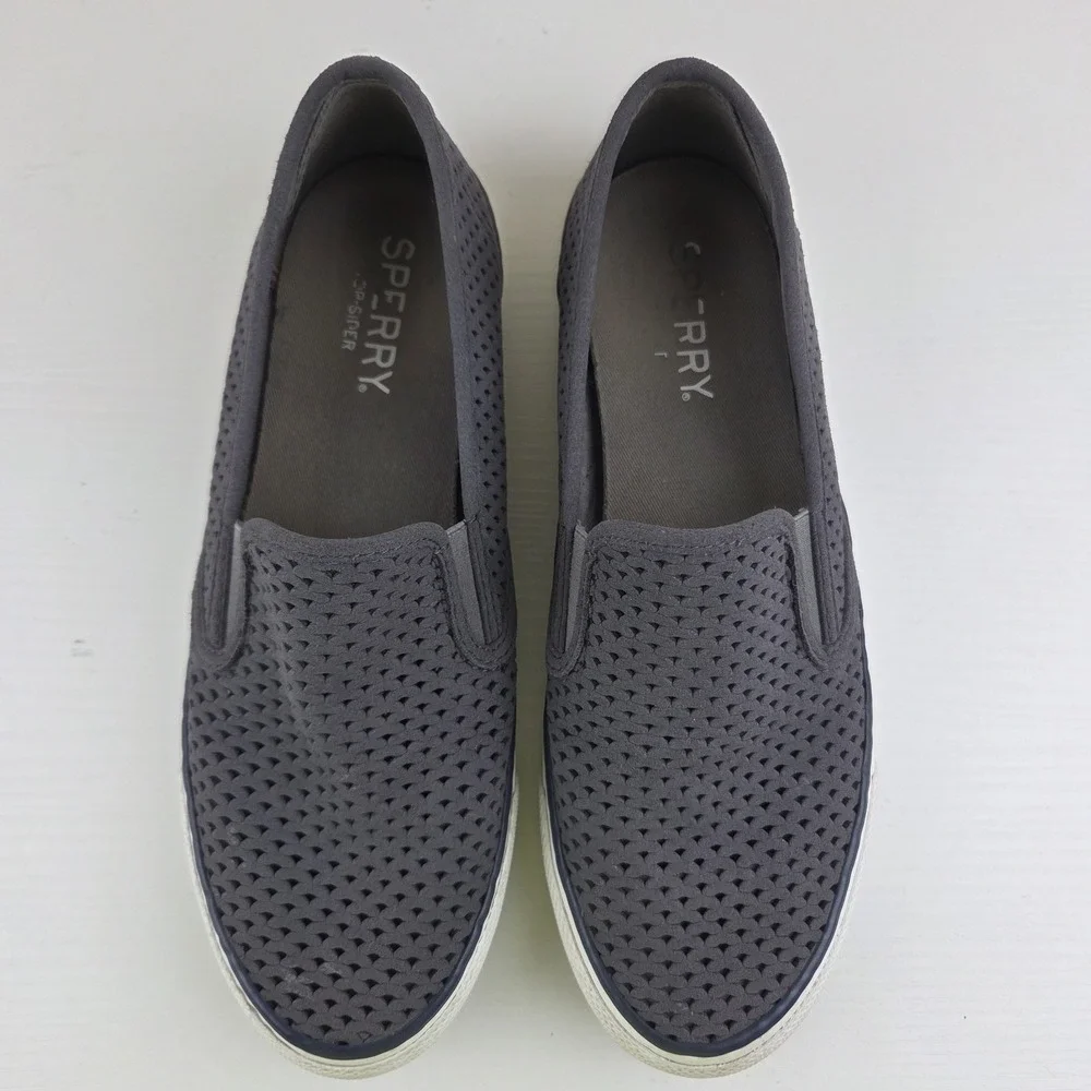 Sperry Women's Seaside Perforated Slip On‎ Sneaker Gray Size 8 M